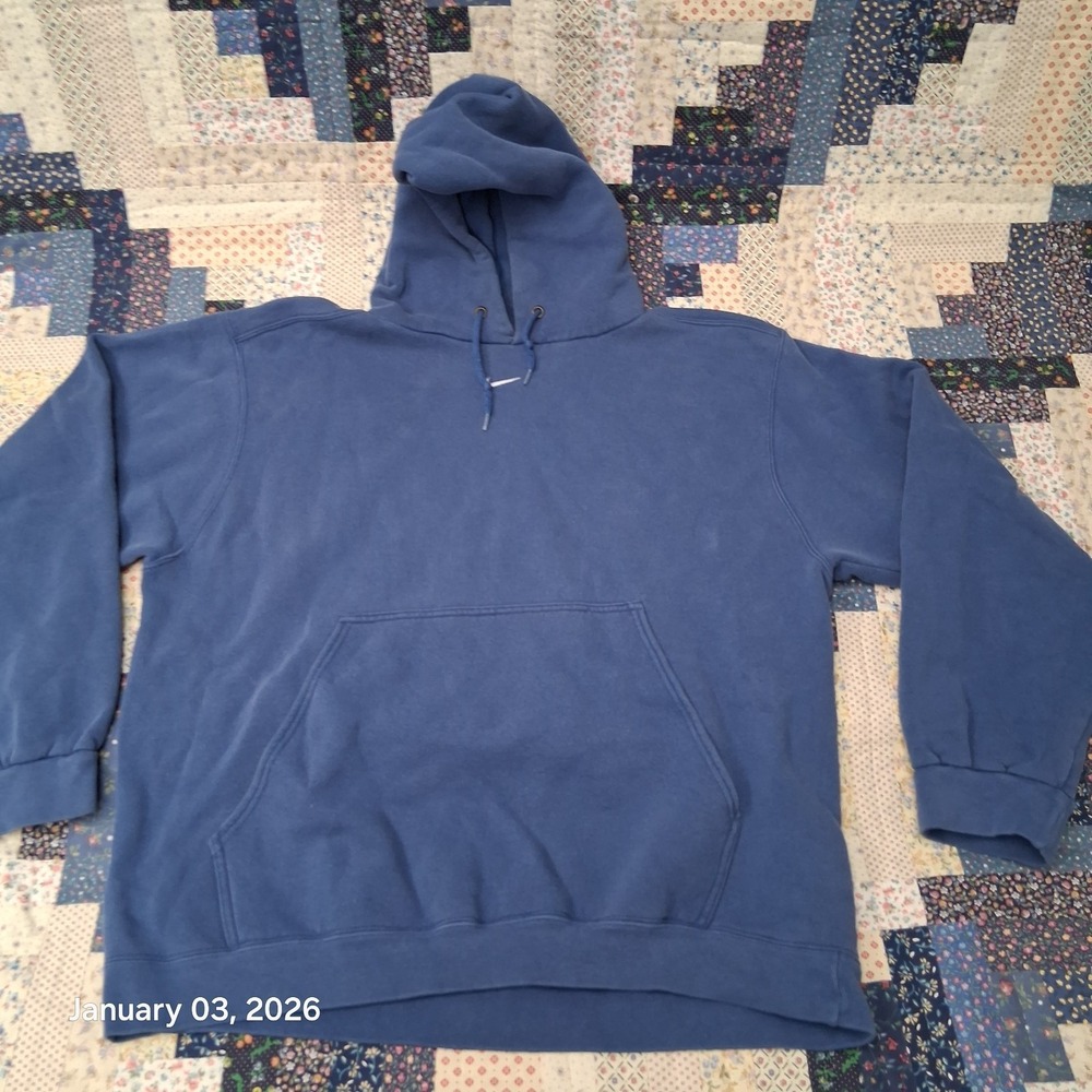 Vintage Nike Blue Hoodie Size Large 90s Center Mini Check Swoosh 90s Y2K